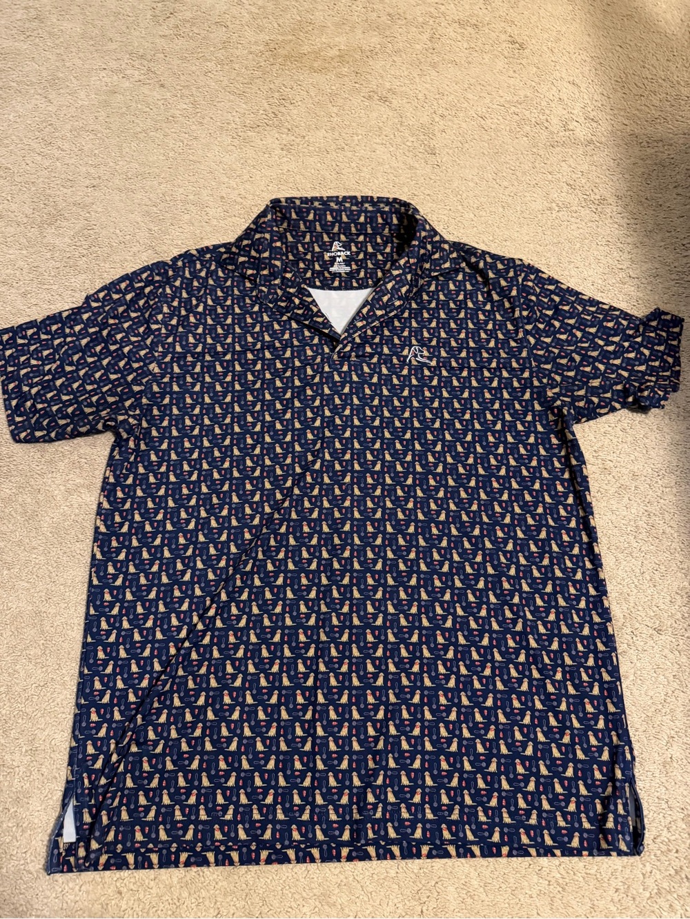 Rhoback Navy Polo with Golden Retriever Print Size Medium